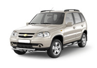 Защита порогов с накладками диаметром 63мм (НПС) Chevrolet NIVA 2009-